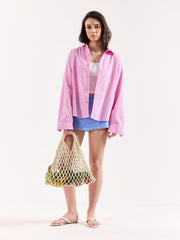 Pink Striped Poplin Oversized Shirt